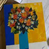 Tableau peinture bouquet de fleurs coloré signé toile moderniste
