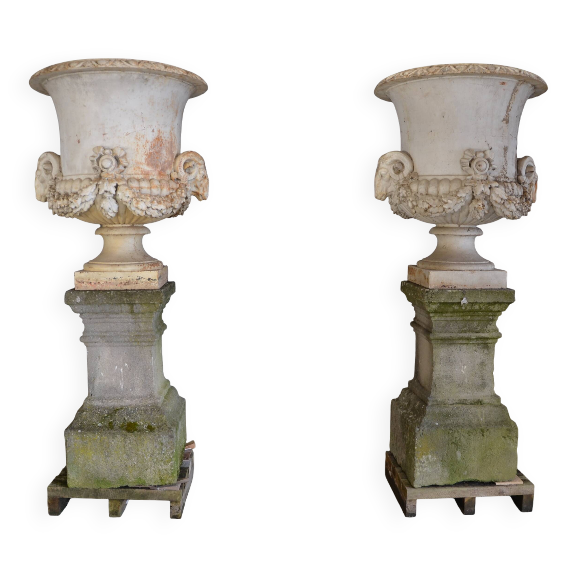 Pair of Neoclassical Style Cast Iron Vases, 19th Century