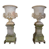 Pair of Neoclassical Style Cast Iron Vases, 19th Century