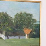 Original Swedish oil on canvas – “Landscape with Farm” by H. Engkvist – dated 1983 – vintage & framed – 41 × 50 cm (16.1" × 19.7")