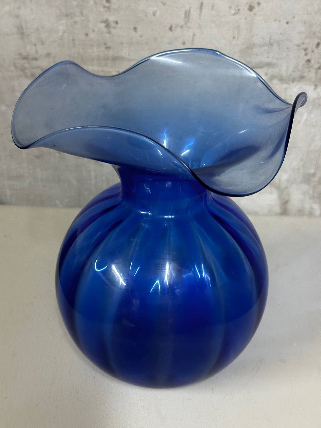 Lancel style cobalt blue vase - ball shape and collar h 25 cm