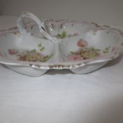 Numbered decorated porcelain quarter dish for hors d'oeuvre or other