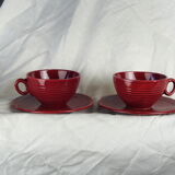 Pair of burgundy red cups with concentric streaks - Saint-Clément - 50s