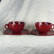 Pair of burgundy red cups with concentric streaks - Saint-Clément - 50s