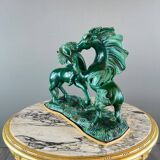 Glazed Ceramic Sculpture, Two Horses, Signed R. Prunet, 20th Century