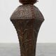 Art Nouveau floorlamp in hammered copper with frosted glass hood, Belgium