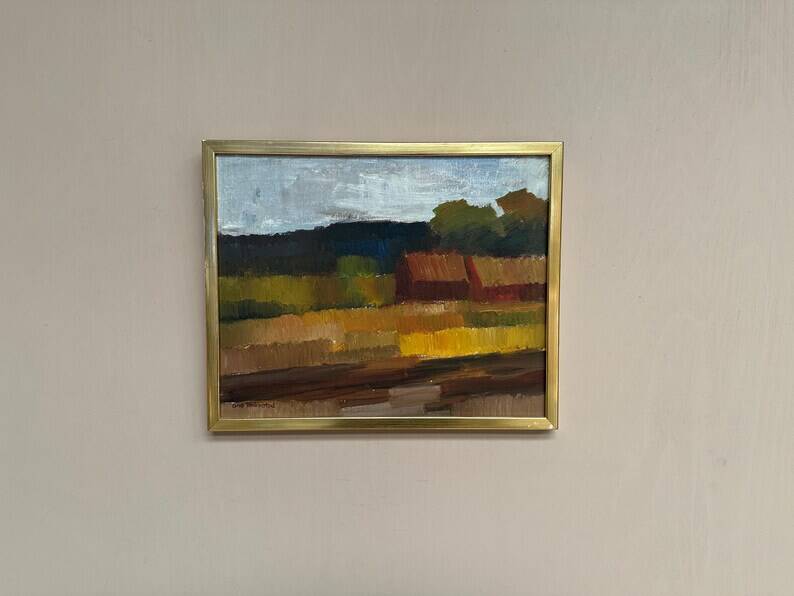 Original Swedish Oil on Canvas – "Landscape" by Olle Rhönnstad – Signed – Vintage and Framed – 43 × 35 cm (16.9" × 13.8")