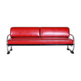 Red Slezak leather sofa made in 1930s Czechia