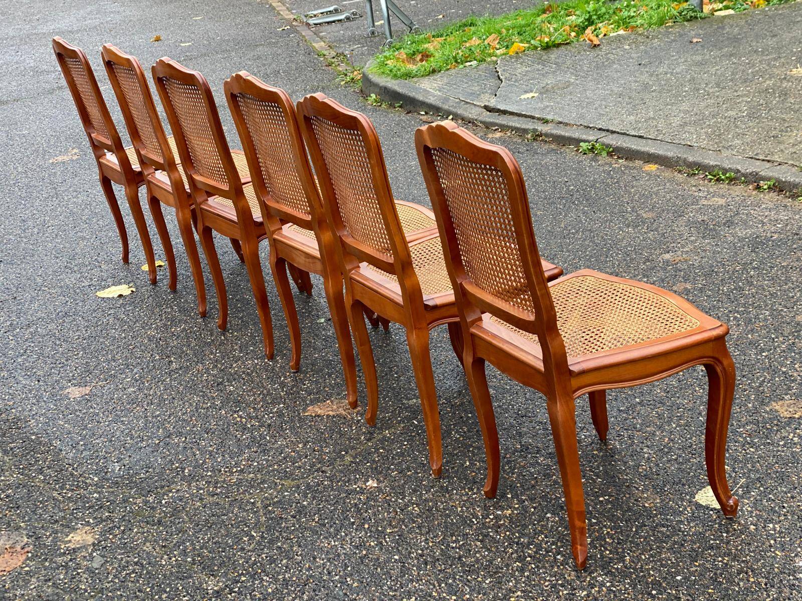 Set of 6 Louis XV style caned chairs in solid wood