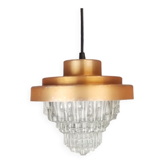 MidCentury Modern clear glass and copper colored aluminium hanging lamp, 1960s