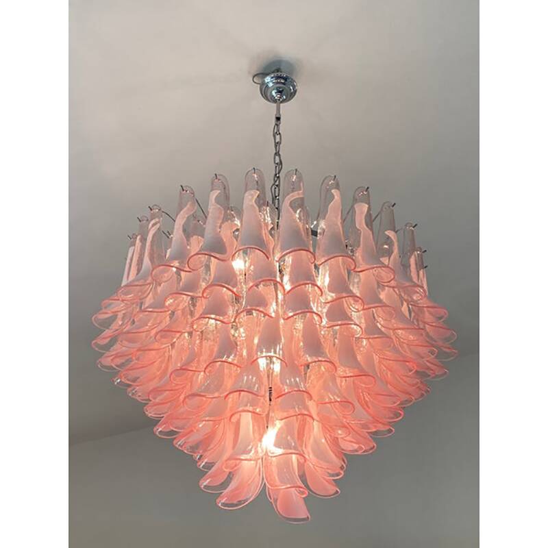 Contemporary White and Pink “Selle” Murano Glass Petali Chandelier