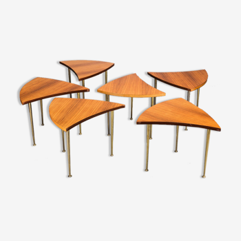 Round Pinwheel Teak Coffee Table Set, 1960s