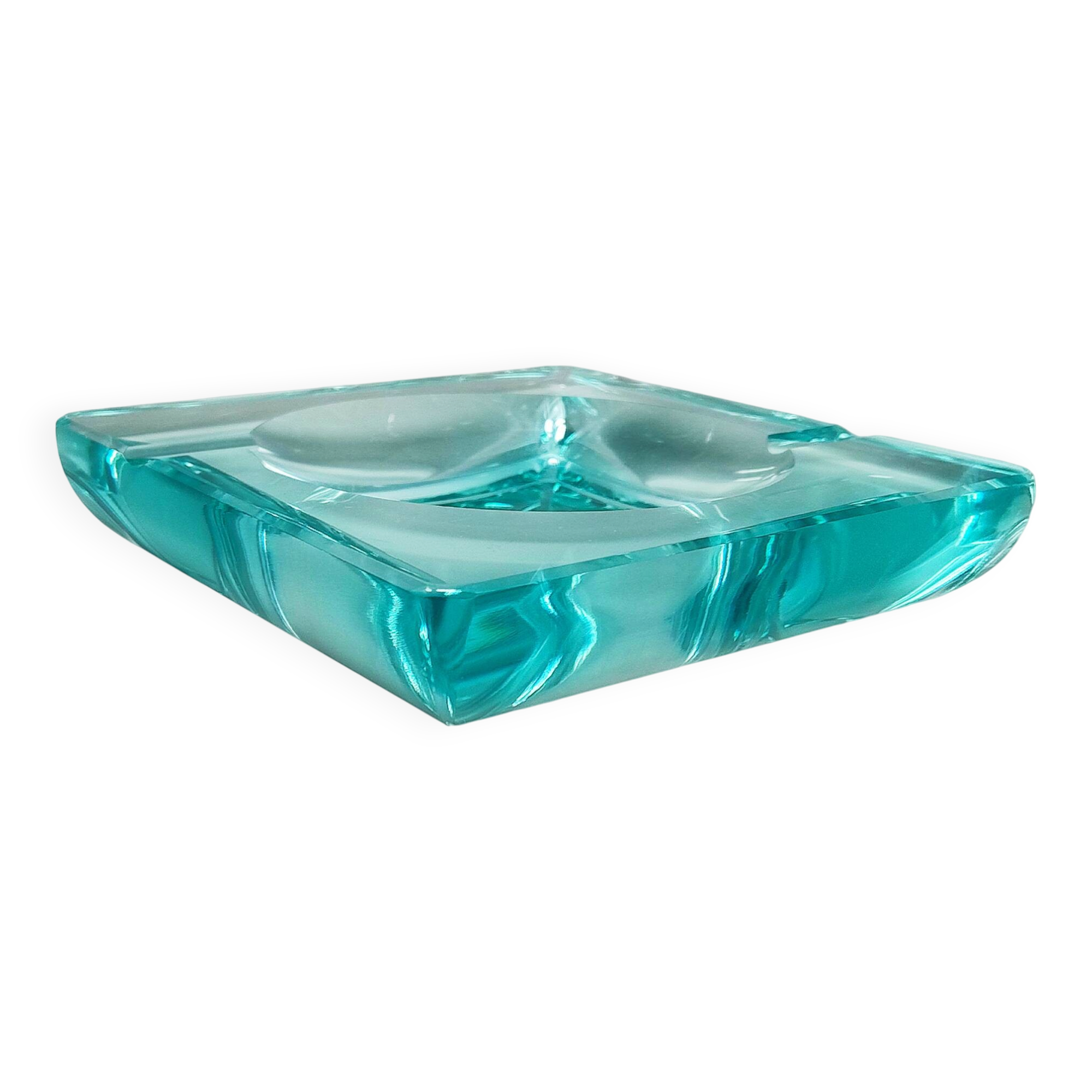 1970s mid-century aquamarine ashtray by Fontana Arte. Made in Italy