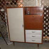 Furniture wood and leatherette vintage wardrobe-chest of drawers-Secretary