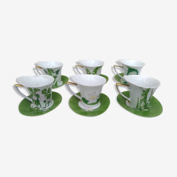 6 Tasse a café en porcelaine blanche a decor floral