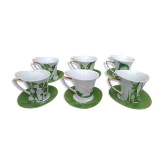 6 Tasse a café en porcelaine blanche a decor floral