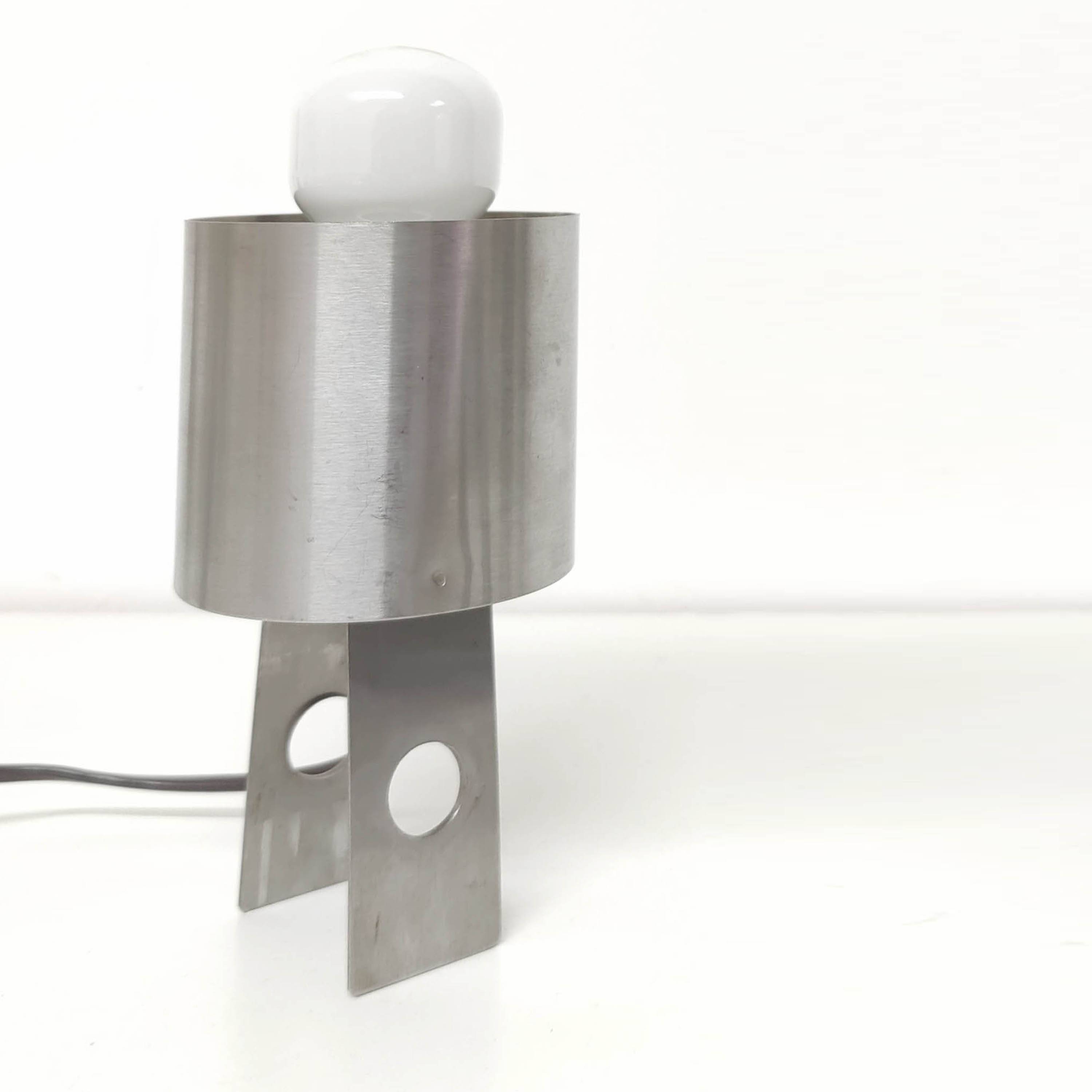 70s stainless steel table lamp geometric shapes