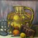Oil on cardboard still life with fruit and saucepan HP 1964