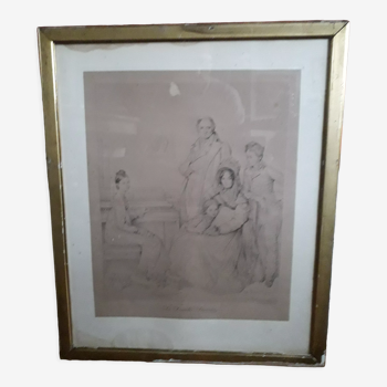 Gravure ancienne la Famille Stamaty d'après Ingres de Coraboeuf