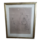 Gravure ancienne la Famille Stamaty d'après Ingres de Coraboeuf