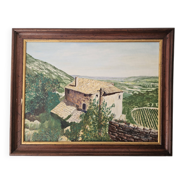 Oil on Canvas Painting Landscape Lubéron Oppède le Vieux signed Alain Duverne