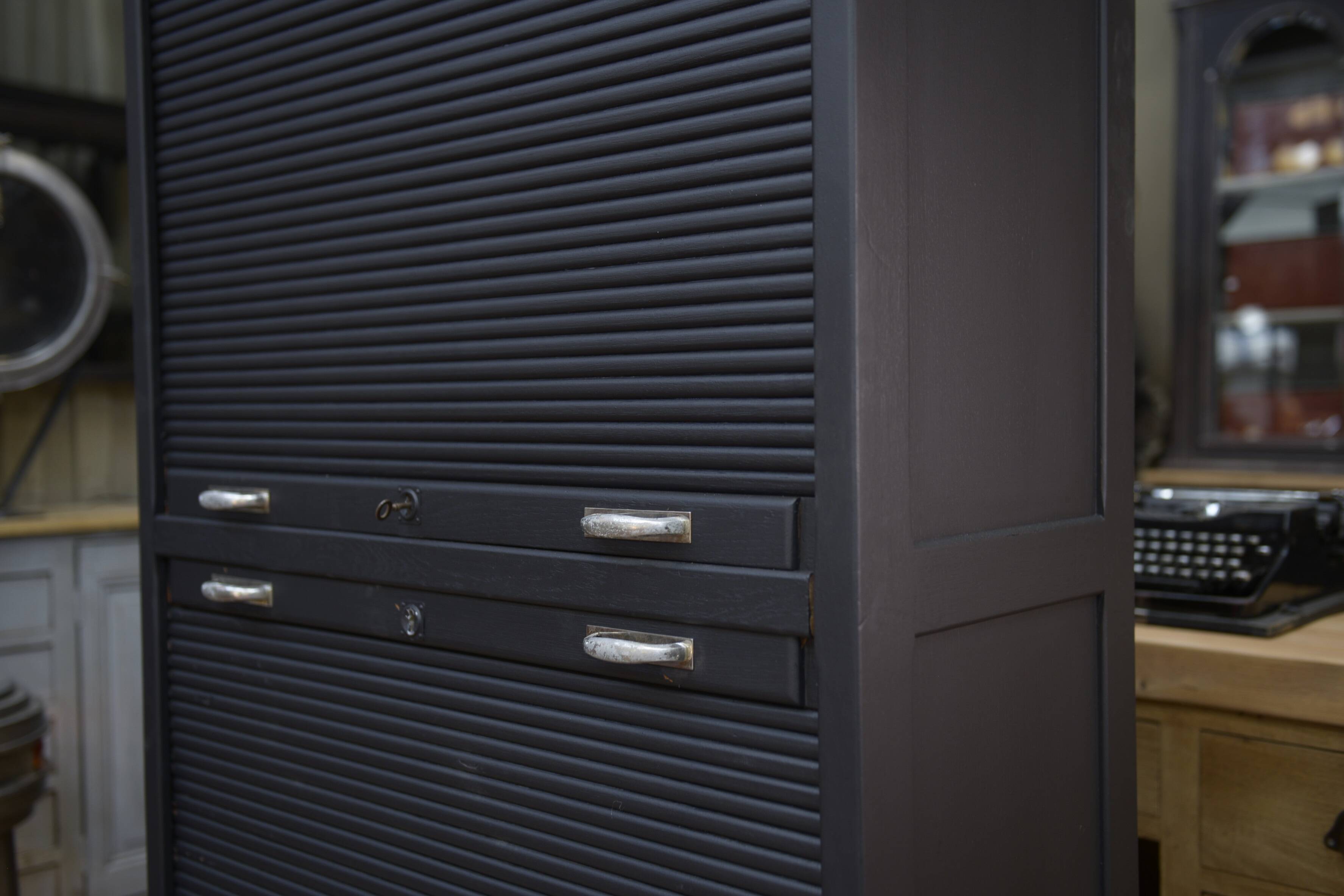 Solid oak shuttered wardrobe, anthracite grey, French work circa 1950