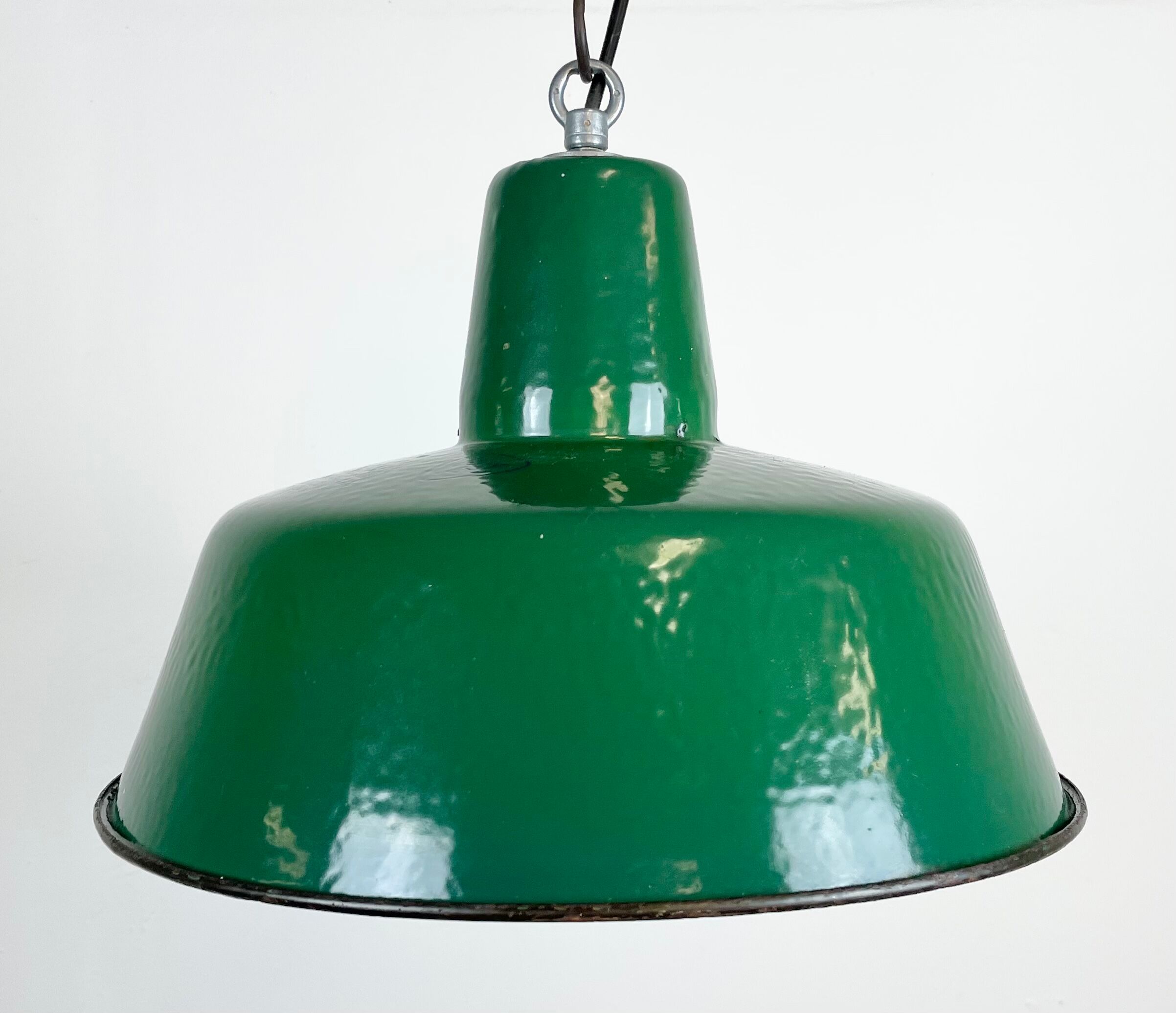 Industrial Green Enamel Pendant Lamp, 1960s