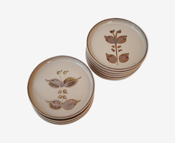 Set de 12 assiettes plates en grès vintage 1970