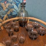 Vintage 60s/70s liqueur set in smoked glass with rim
