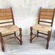Pair of straw and solid oak chairs
