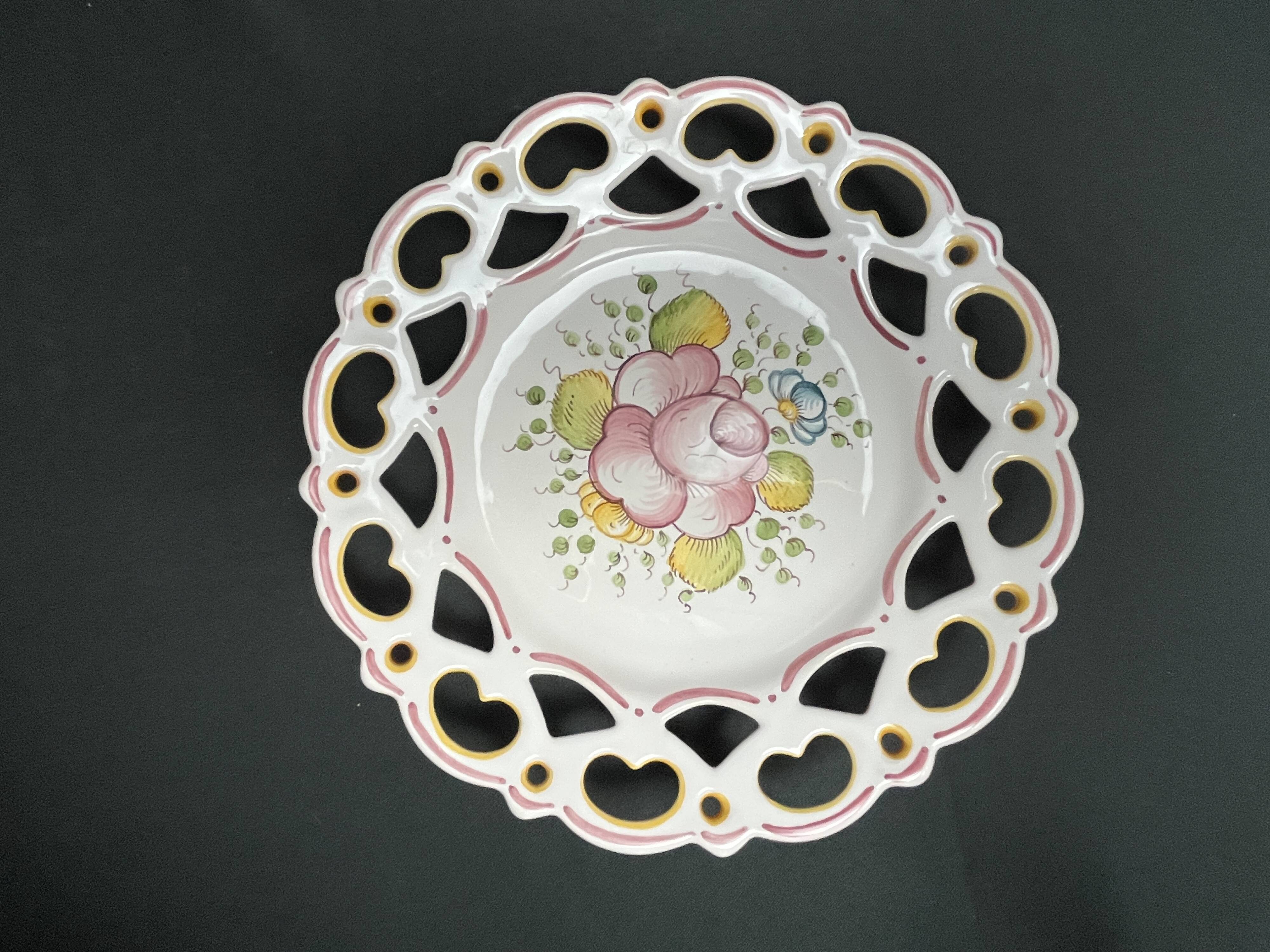 Set of three ceramics with floral decoration from Moustiers, 20th century