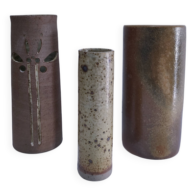 trois vase rouleau grès vintage