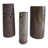 three vintage stoneware roller vases