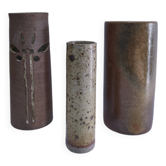 trois vase rouleau grès vintage