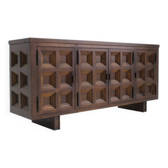 Spanish Brutalist Sideboard in Solid Walnut