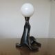 Lamp " black sea lion " white opaline ball 70s