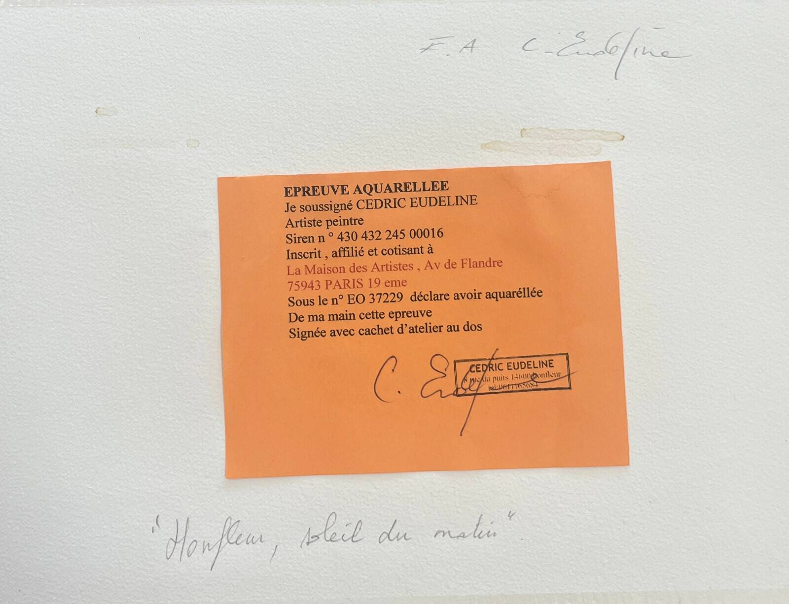 EA watercolor painting by Cedric Eudeline "Honfleur, morning sun"