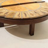 Round coffee table herbarium Roger Capron, Vallauris - ceramic and wooden structure