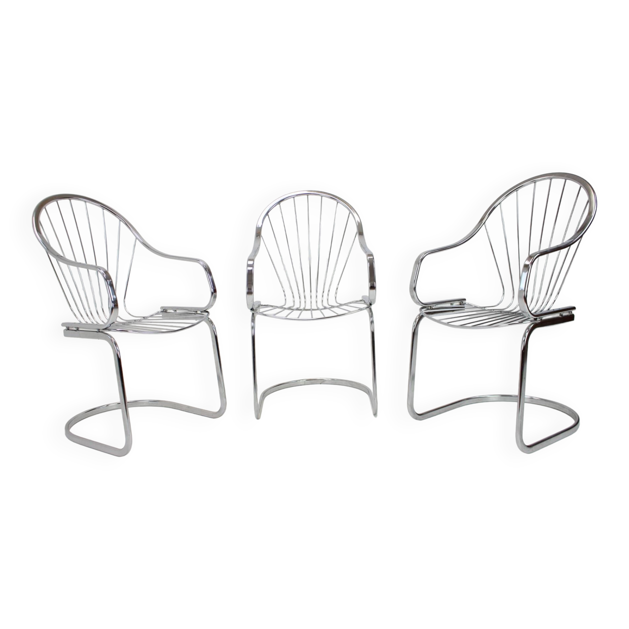 Midcentury set of three chrome dining chairs