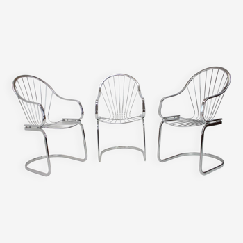 Midcentury set of three chrome dining chairs