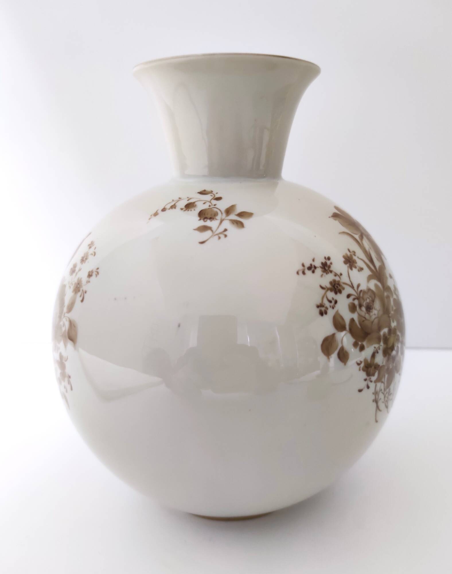 Ivory Ceramic Vase with Brown Floral Details by Rosenthal, Italy