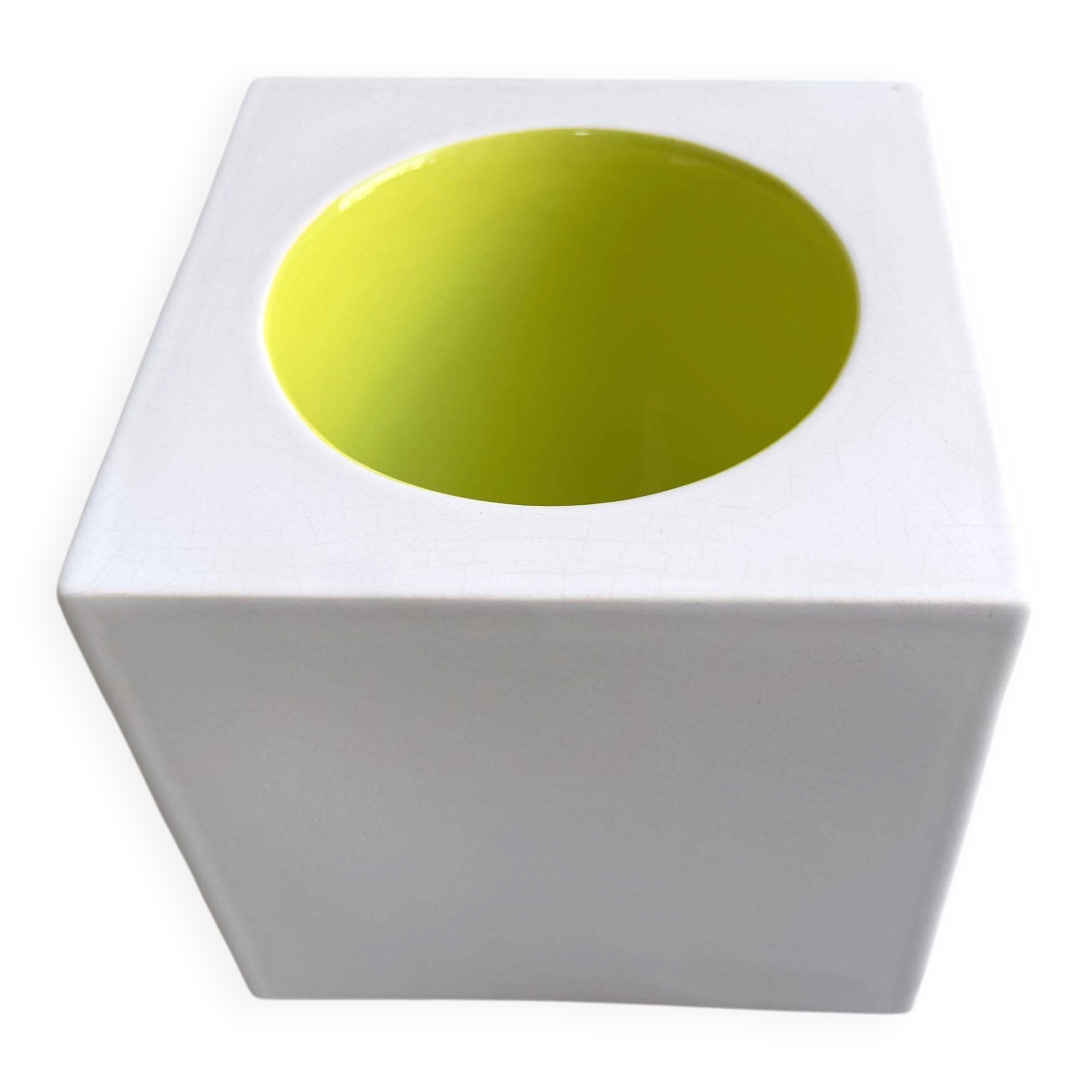 Vintage pop art cube vase / bowl white and green