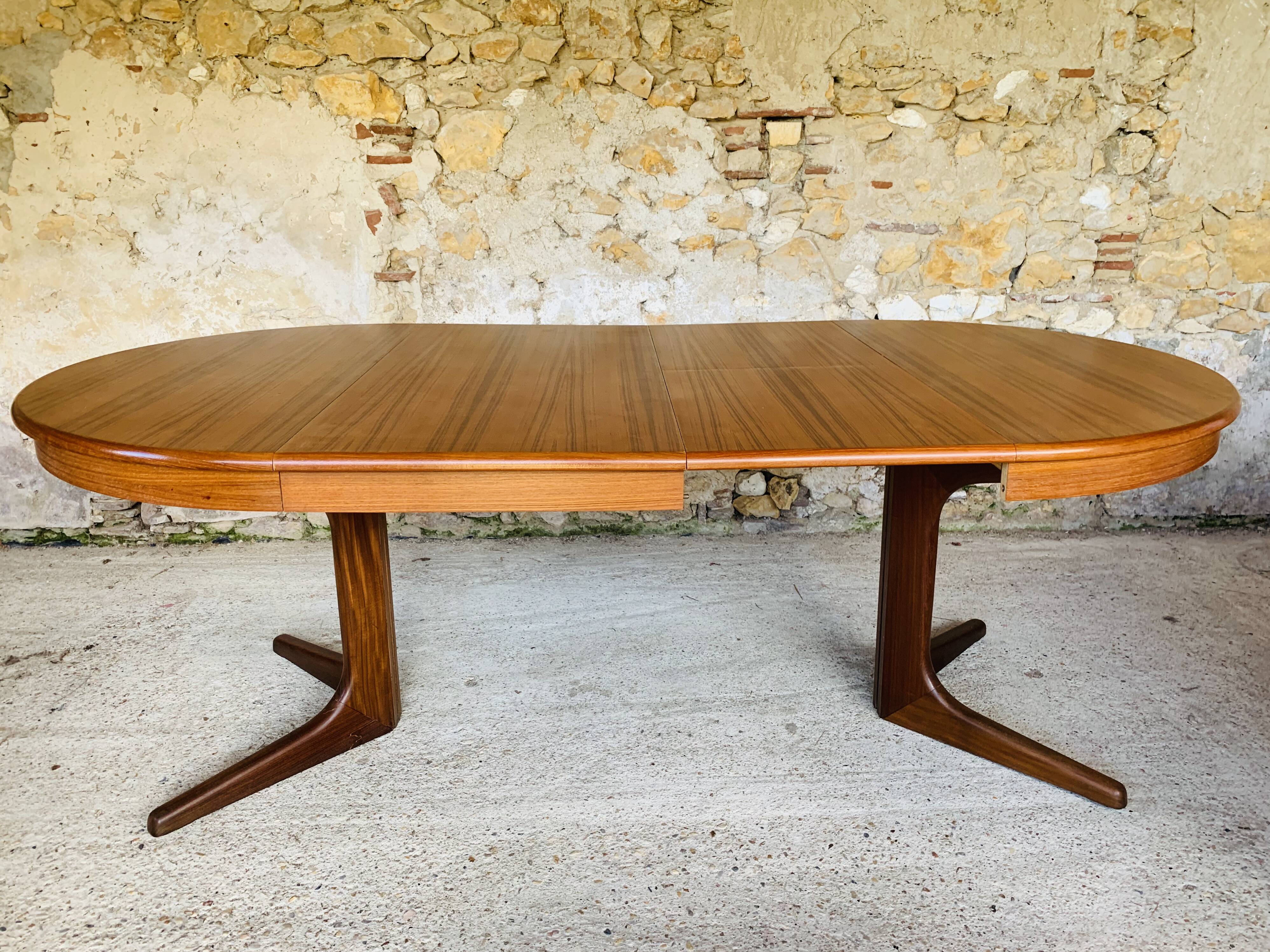 Extendable Scandinavian style dining table with double elongations by Maison Ducau, Circa 1970