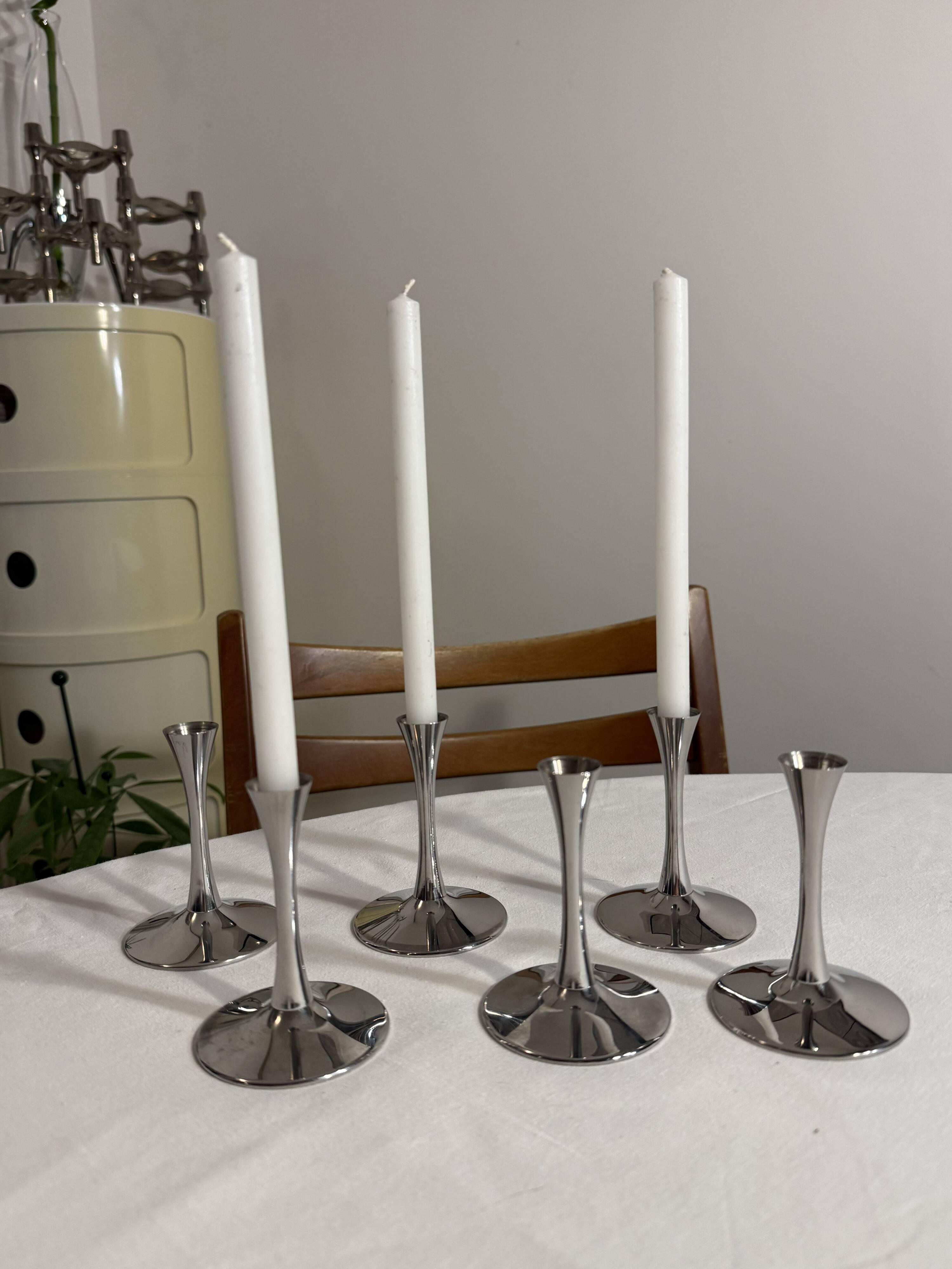 Set of 6 metal candle holders AMC vintage Space Age style