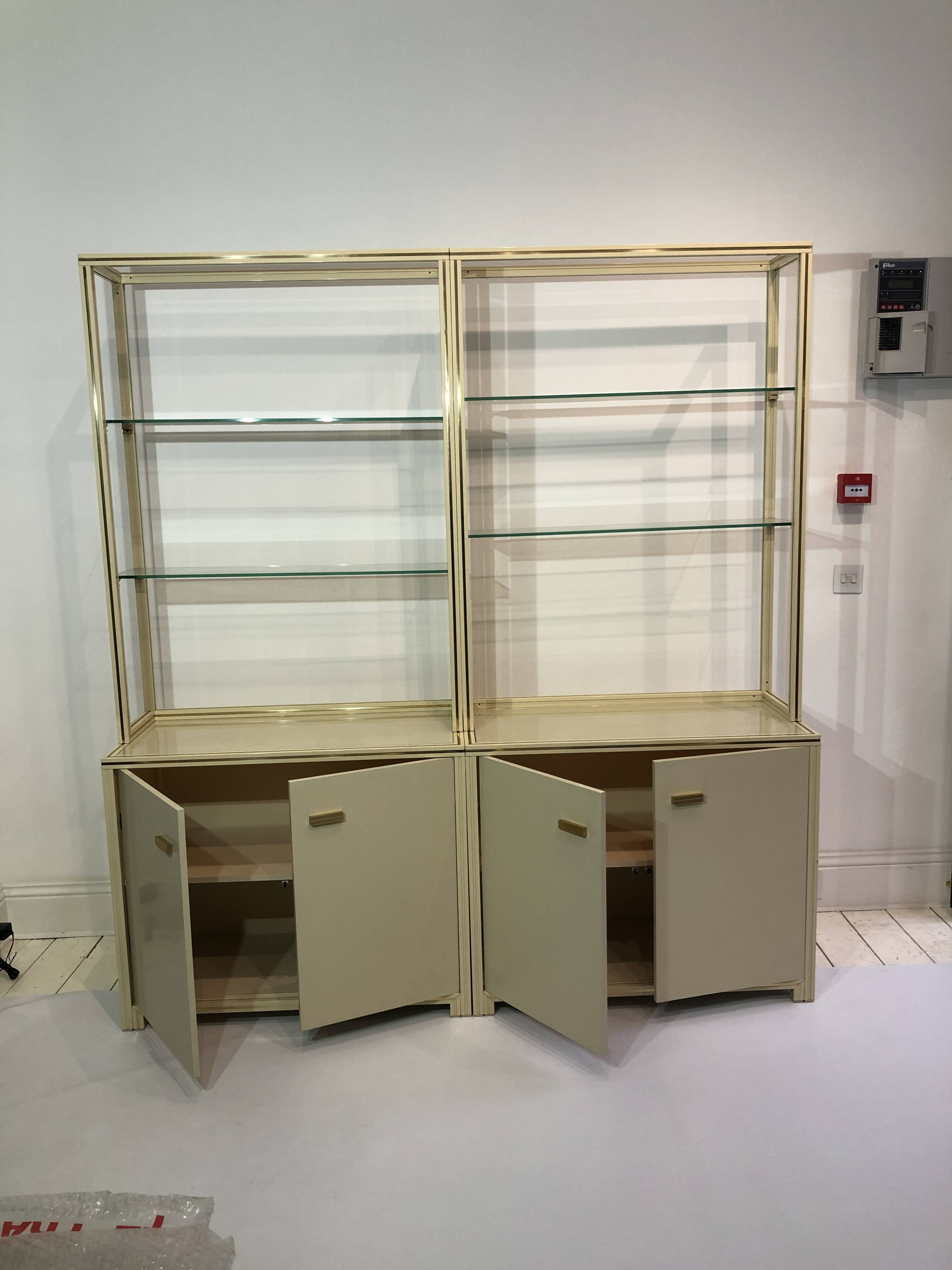 1970s Pierre Vandel Display Cabinet Shelving Cream and Brass