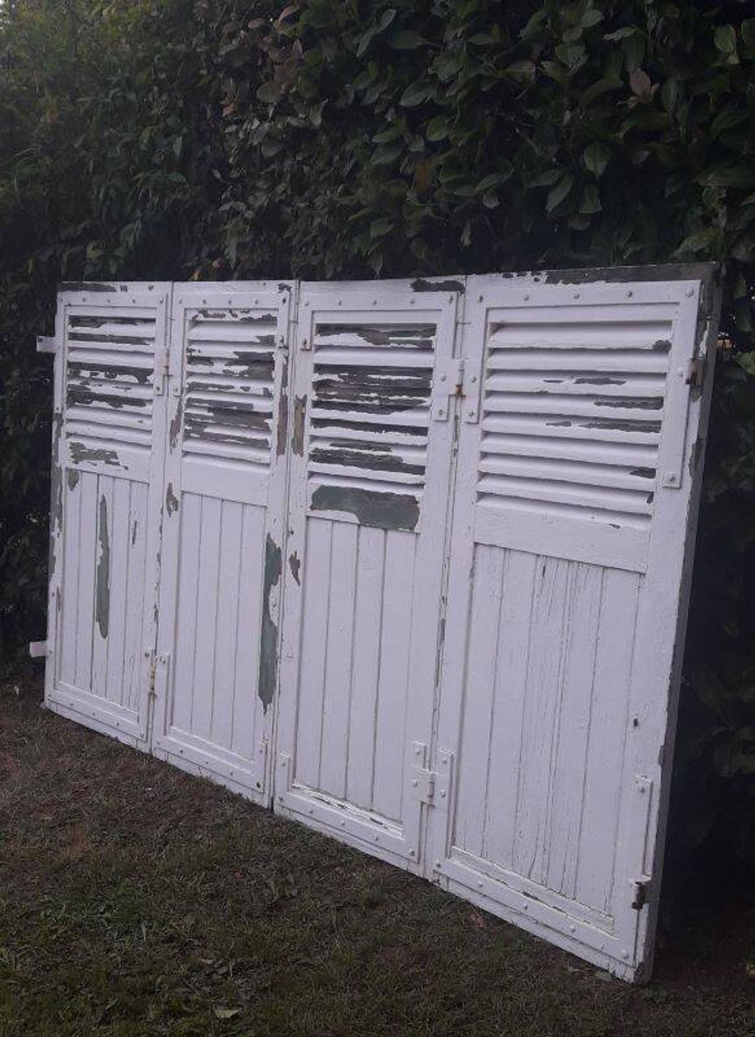 Volets 4 vantaux H148xL245cm persiennes chêne anciens paire 1