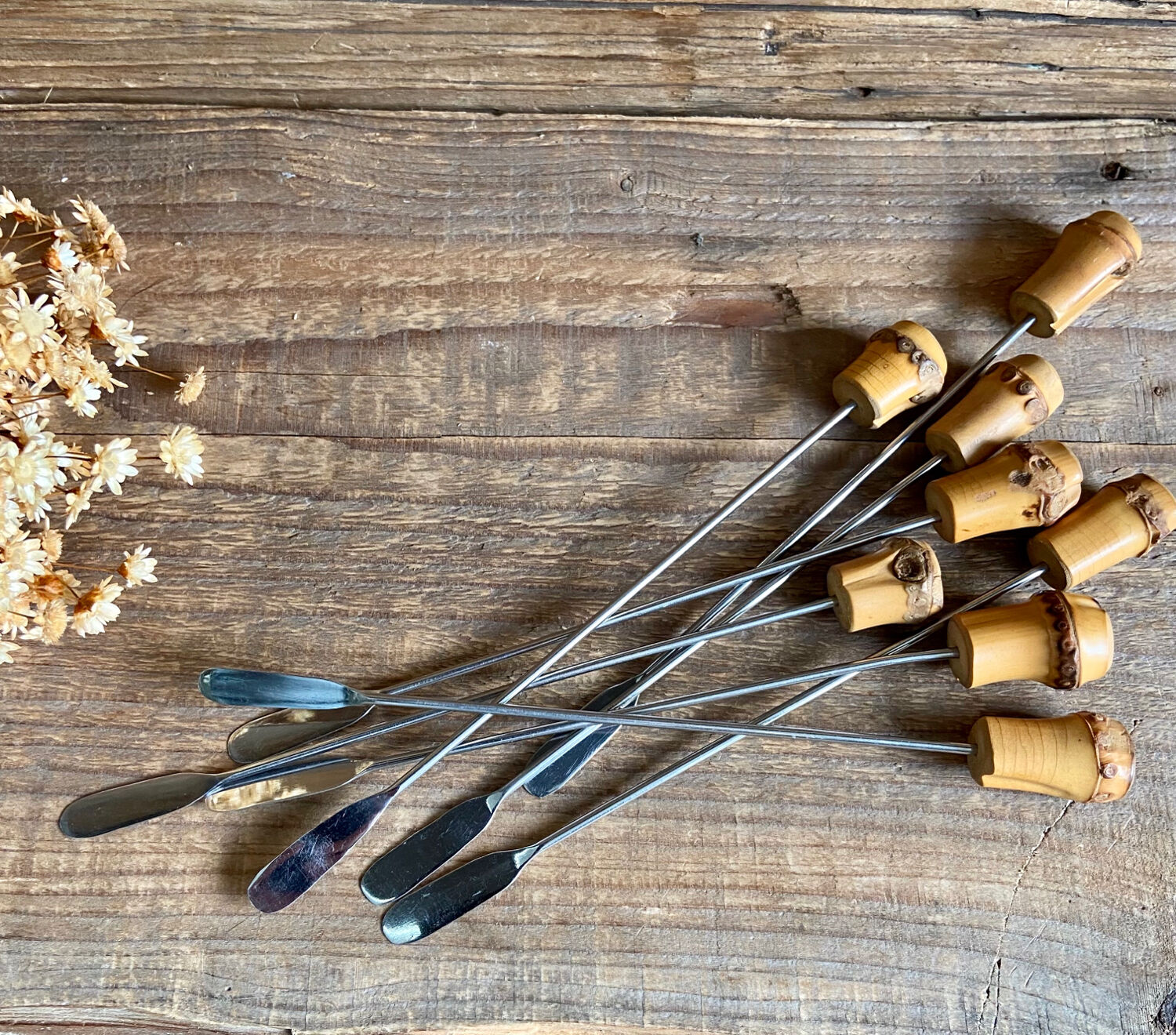8 bamboo handle cocktail stirrers