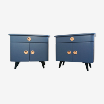 Duo de chevet vintage relookés bleu et noir