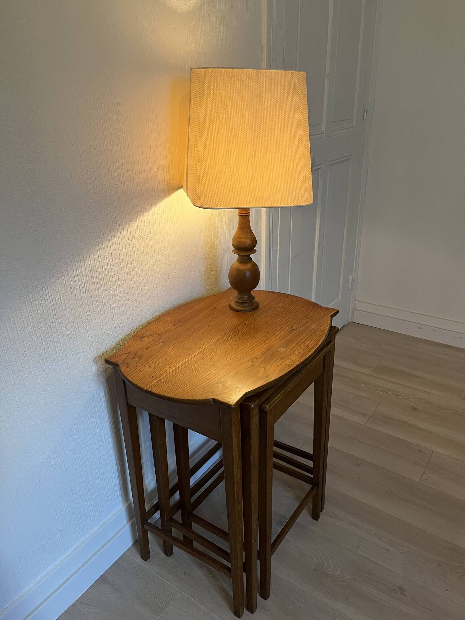 Vintage 1960s nesting tables in solid oak.