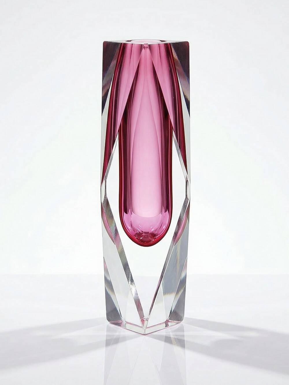 Faceted submerged vase Murano pink glass and crystal from the 1950s-60s.